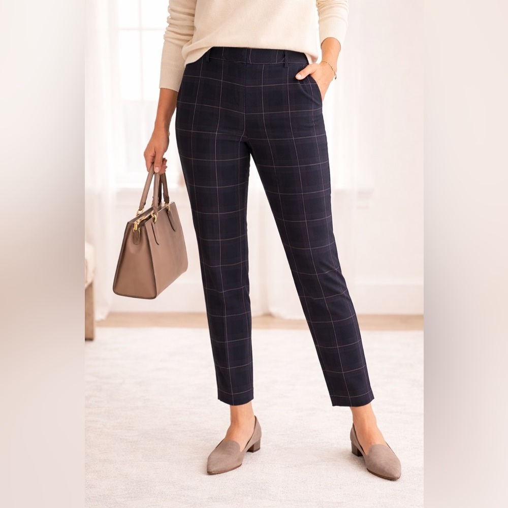 NWT J.Jill Premium Bi-Stretch Onyx Plaid Pants Size 14 NWT Cotton Blend